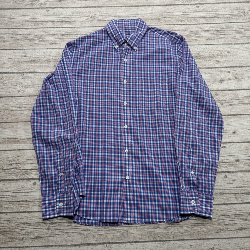 J.Crew Shirt Men's Medium Blue Red Plaid Slim Fit Lightweight Cotton Button Down